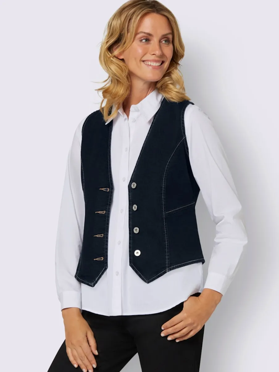 Gilets en jean avec encolure en V et boutons décoratifs