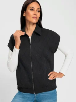 Gilet sweat à col chemise avec motif losanges et poches latérales