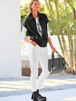 Gilet sweat à col chemise avec motif losanges et poches latérales