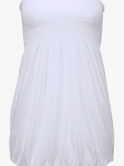 Haut bandeau en viscose fluide à partie smockée et ourlet élastiqué