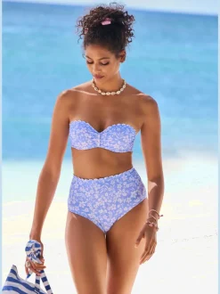 Haut de bikini bandeau à armatures imprimé à fleurs microfibre douce