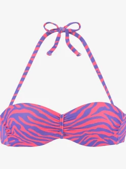 Haut de bikini bandeau à armatures avec fronces et motifs zèbre