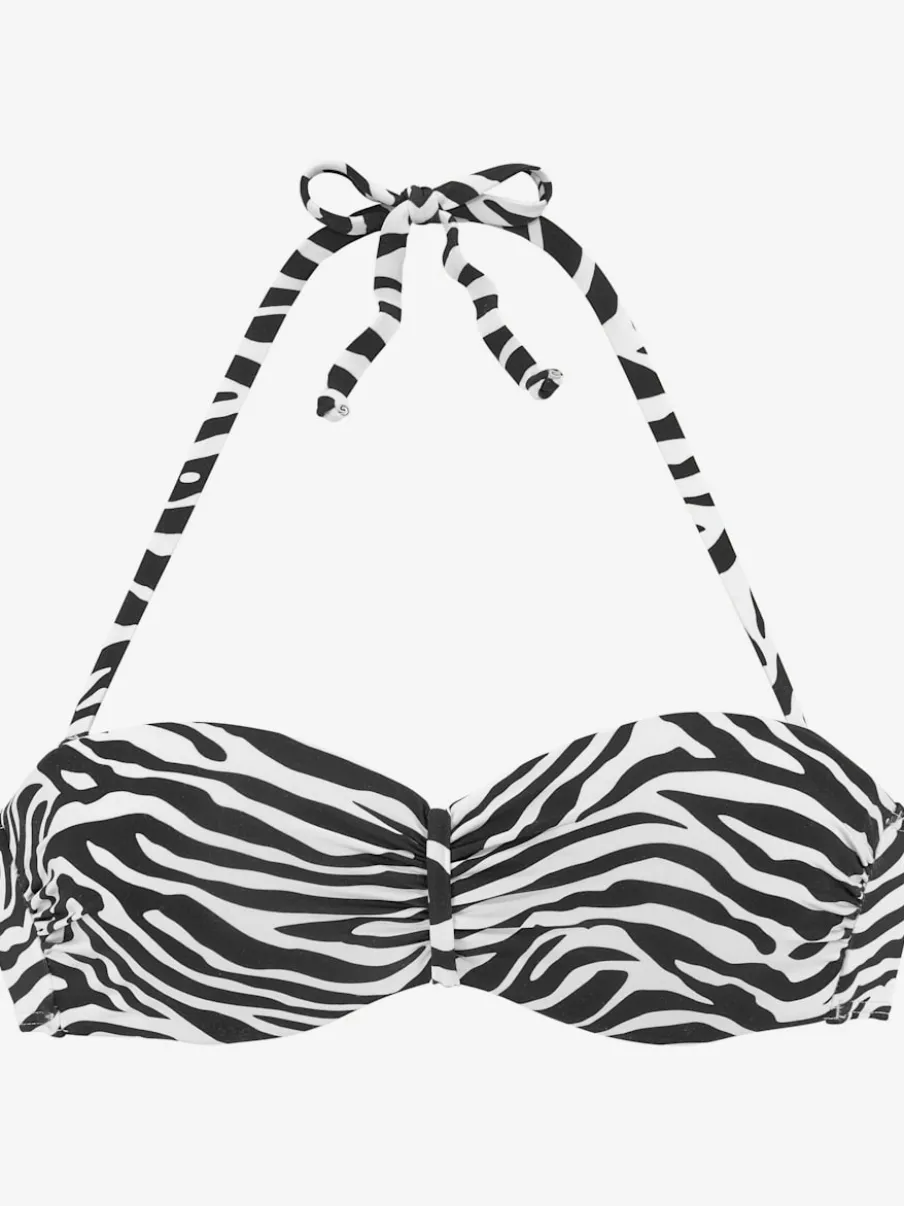 Haut de bikini bandeau à armatures avec fronces et motifs zèbre