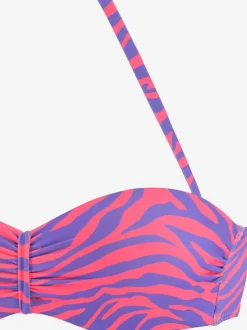 Haut de bikini bandeau à armatures avec fronces et motifs zèbre