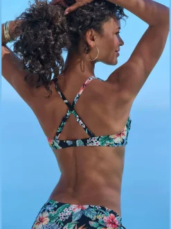 Haut de bikini bandeau à armatures avec imprimé floral et bonnets rembourrés
