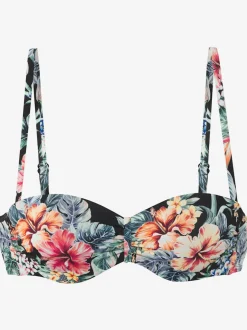 Haut de bikini bandeau à armatures avec imprimé floral et bonnets rembourrés