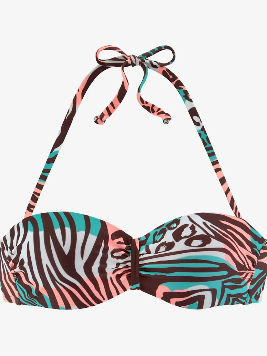 Haut de bikini bandeau à armatures avec imprimé animal et bretelles amovibles