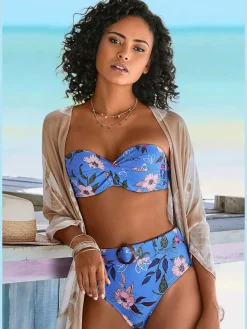 Haut de bikini bandeau à armatures avec motif floral