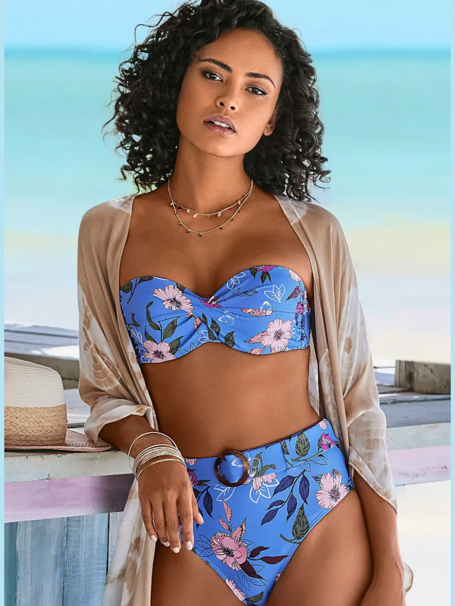 Haut de bikini bandeau à armatures avec motif floral