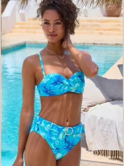 Haut de bikini bandeau à armatures imprimé floral et bretelles amovibles