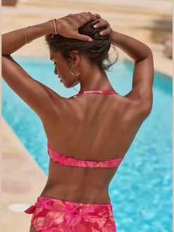 Haut de bikini bandeau à armatures imprimé floral et bretelles amovibles