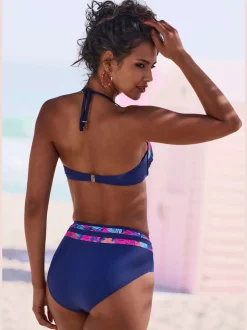 Haut de bikini bandeau à armatures avec empiècements imprimés.