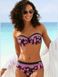 Haut de bikini bandeau à armatures avec imprimé floral et bretelles amovibles