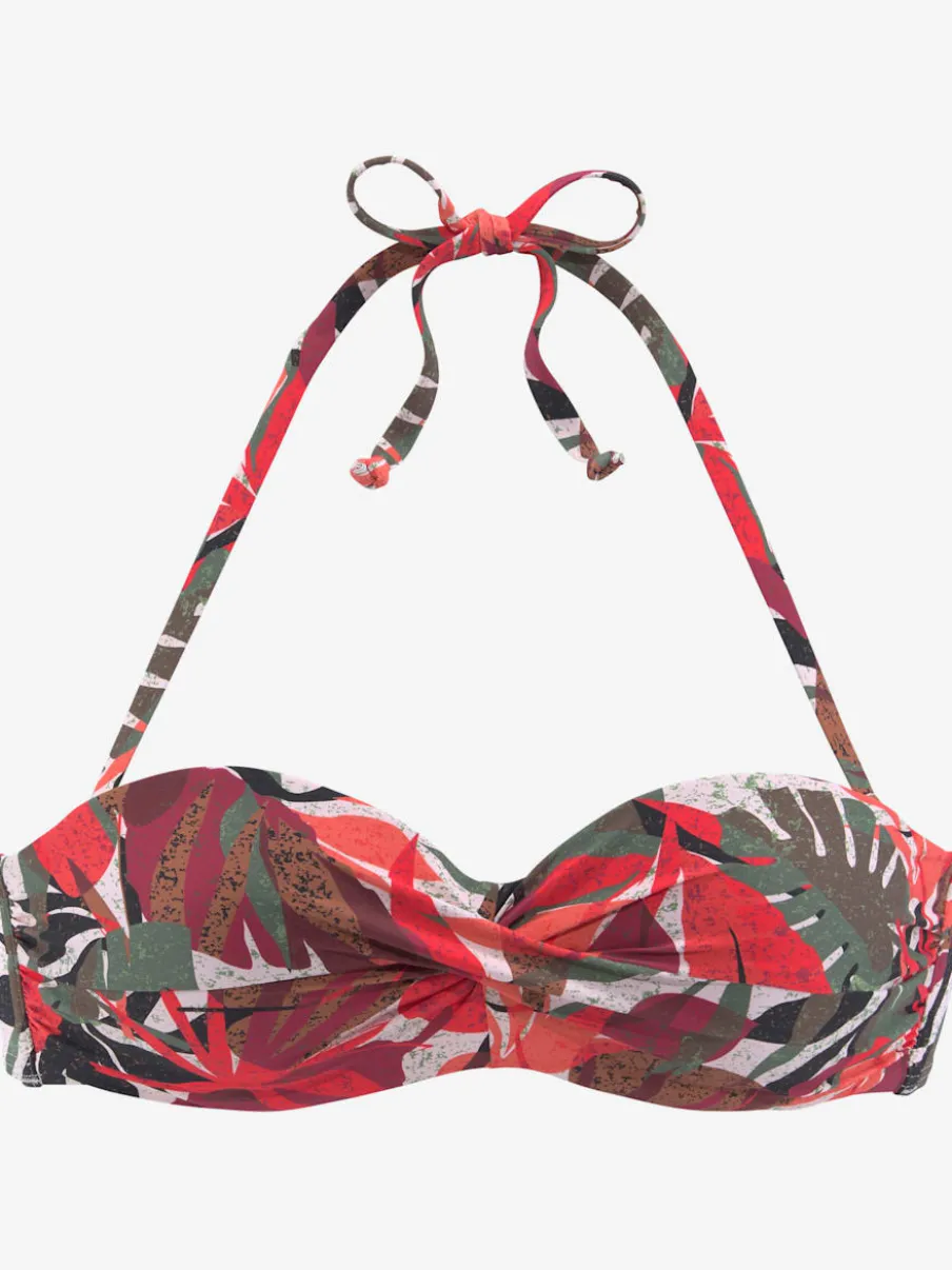 Haut de bikini bandeau à armatures avec imprimé tropical et bonnets rembourrés