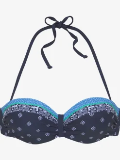 Haut de bikini bandeau à armatures avec imprimé géométrique et bretelles ajustables