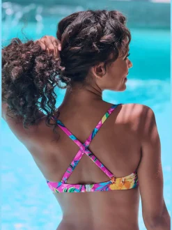 Haut de bikini bandeau à armatures floral avec bretelles amovibles