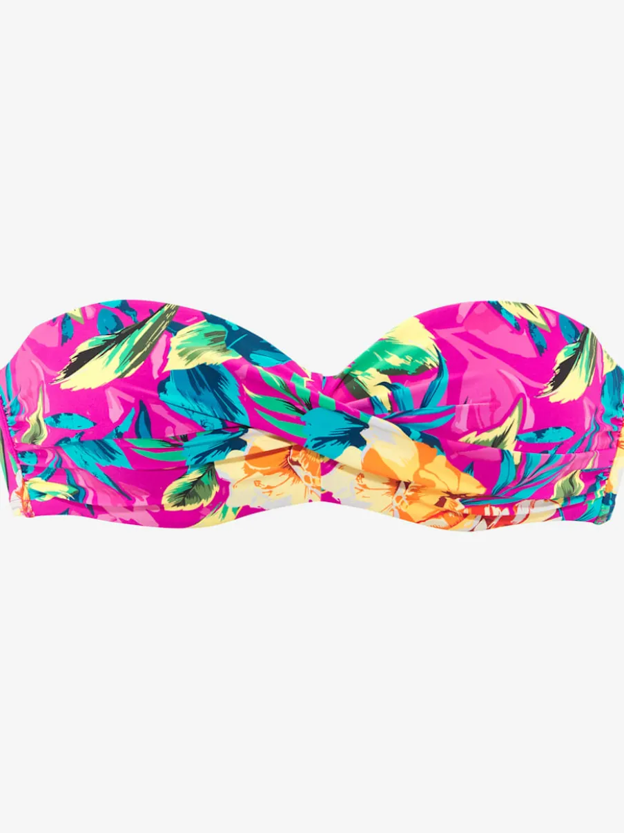 Haut de bikini bandeau à armatures floral avec bretelles amovibles