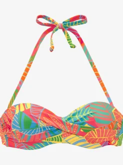 Haut de bikini bandeau à armatures avec imprimé feuilles et bretelles amovibles
