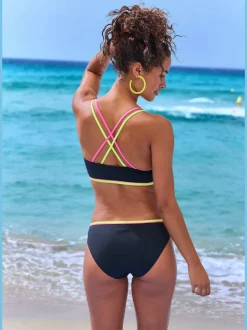 Haut de bikini bustier avec détails fluos contrastés et bretelles croisées