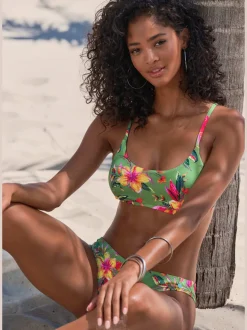 Haut de bikini bustier floral à bretelles réglables et bonnets amovibles