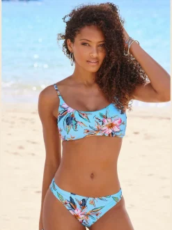 Haut de bikini bustier floral à bretelles réglables et bonnets amovibles