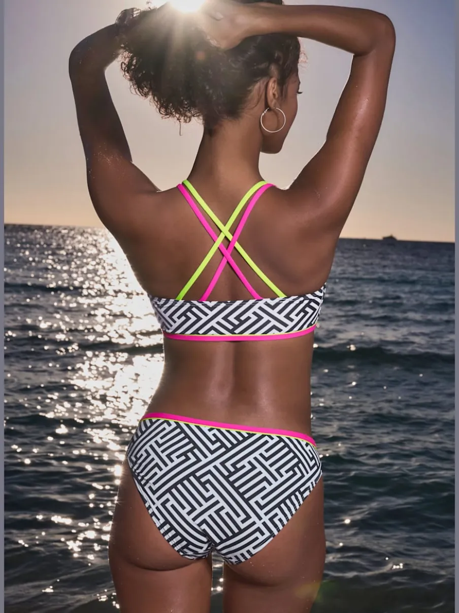 Haut de bikini bustier graphique avec bretelles croisées