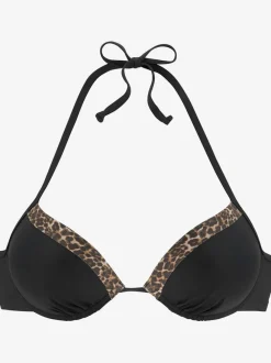 Haut de bikini push-up avec bonnets rembourrés et empiècements léopard
