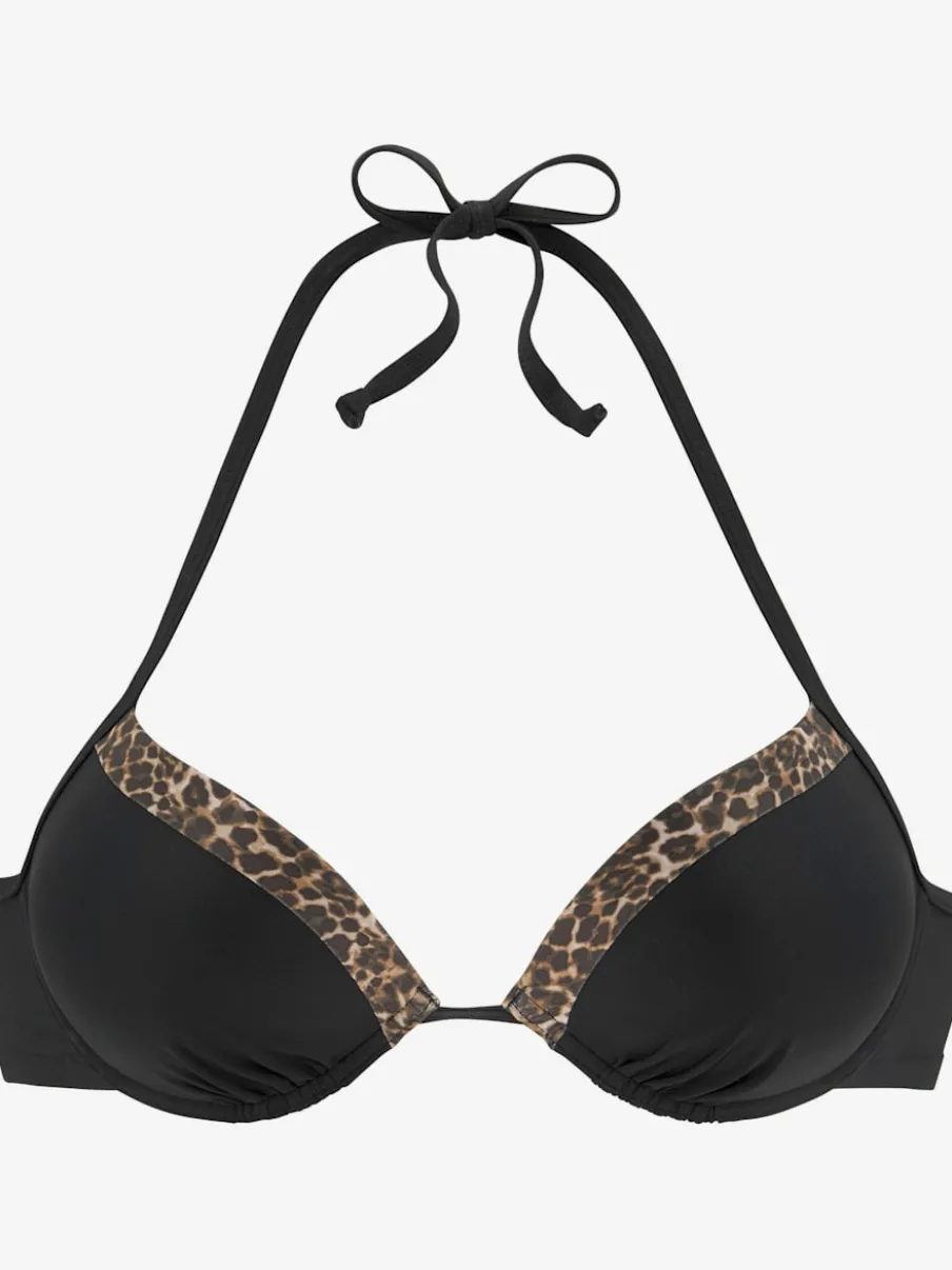 Haut de bikini push-up avec bonnets rembourrés et empiècements léopard