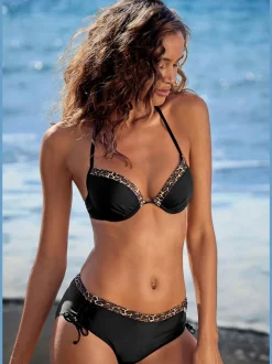 Haut de bikini push-up avec bonnets rembourrés et empiècements léopard