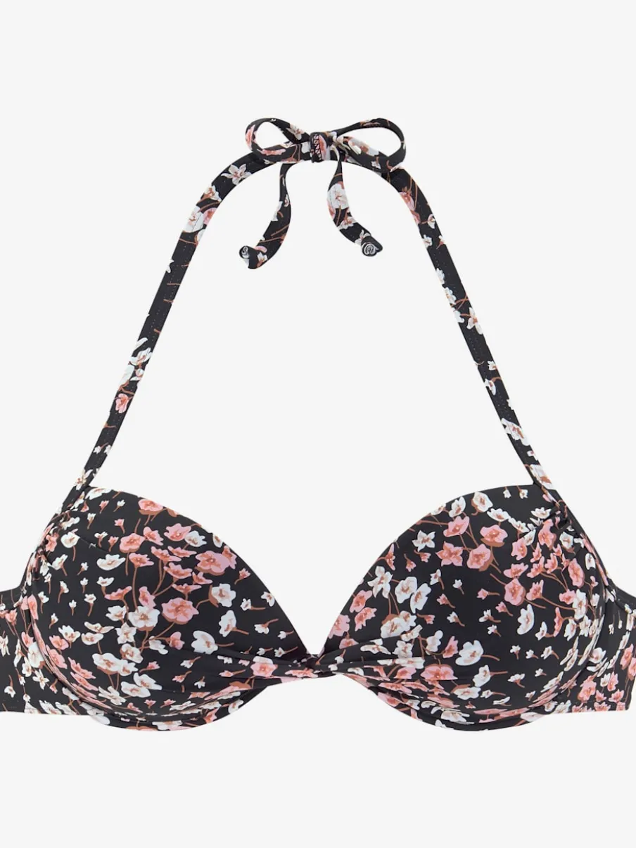 Haut de bikini push-up floral avec tour de cou.