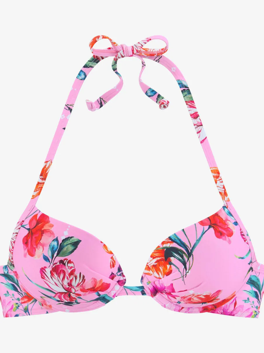 Haut de bikini push-up à motifs floraux noué