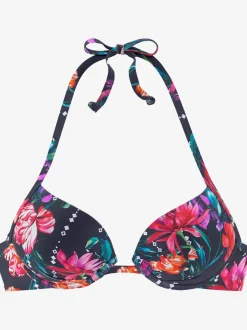 Haut de bikini push-up à motifs floraux noué
