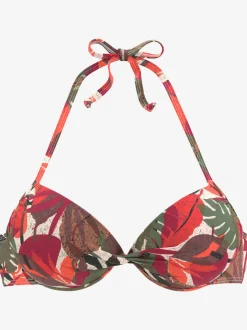 Haut de bikini push-up à nouer avec imprimé tropical et bonnets rembourrés
