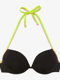 Haut de bikini push-up à nouer dans le cou avec détails fluos