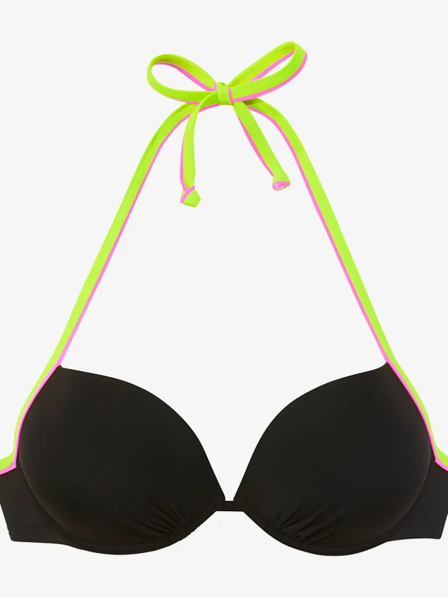 Haut de bikini push-up à nouer dans le cou avec détails fluos