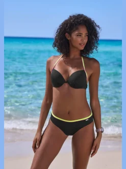 Haut de bikini push-up à nouer dans le cou avec détails fluos