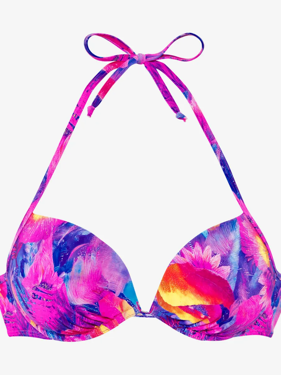 Haut de bikini push-up à nouer dans le cou avec bonnets rembourrés et design coloré
