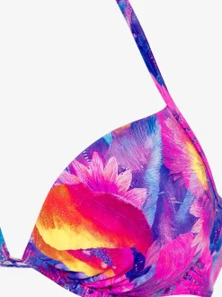 Haut de bikini push-up à nouer dans le cou avec bonnets rembourrés et design coloré