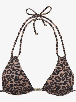 Haut de bikini triangle avec imprimé léopard et perles décoratives
