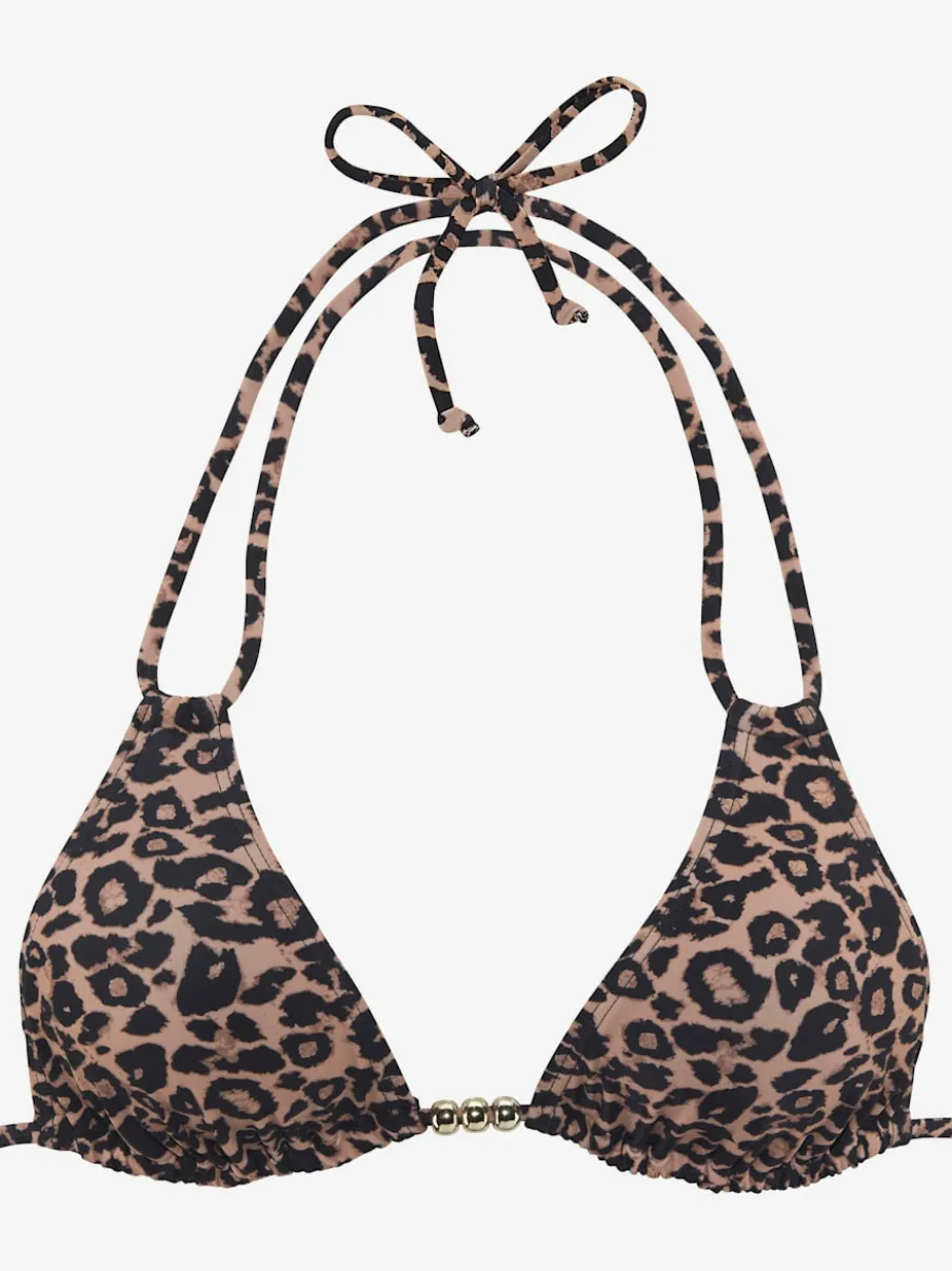 Haut de bikini triangle avec imprimé léopard et perles décoratives
