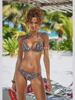 Haut de bikini triangle avec imprimé léopard et bonnets amovibles