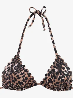 Haut de bikini triangle avec imprimé léopard et bonnets amovibles