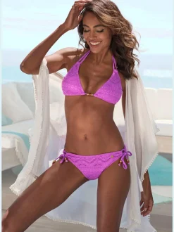 Haut de bikini triangle en matière structurée avec perles décoratives