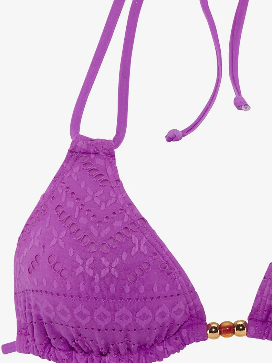 Haut de bikini triangle en matière structurée avec perles décoratives