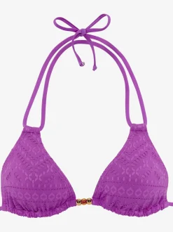 Haut de bikini triangle en matière structurée avec perles décoratives