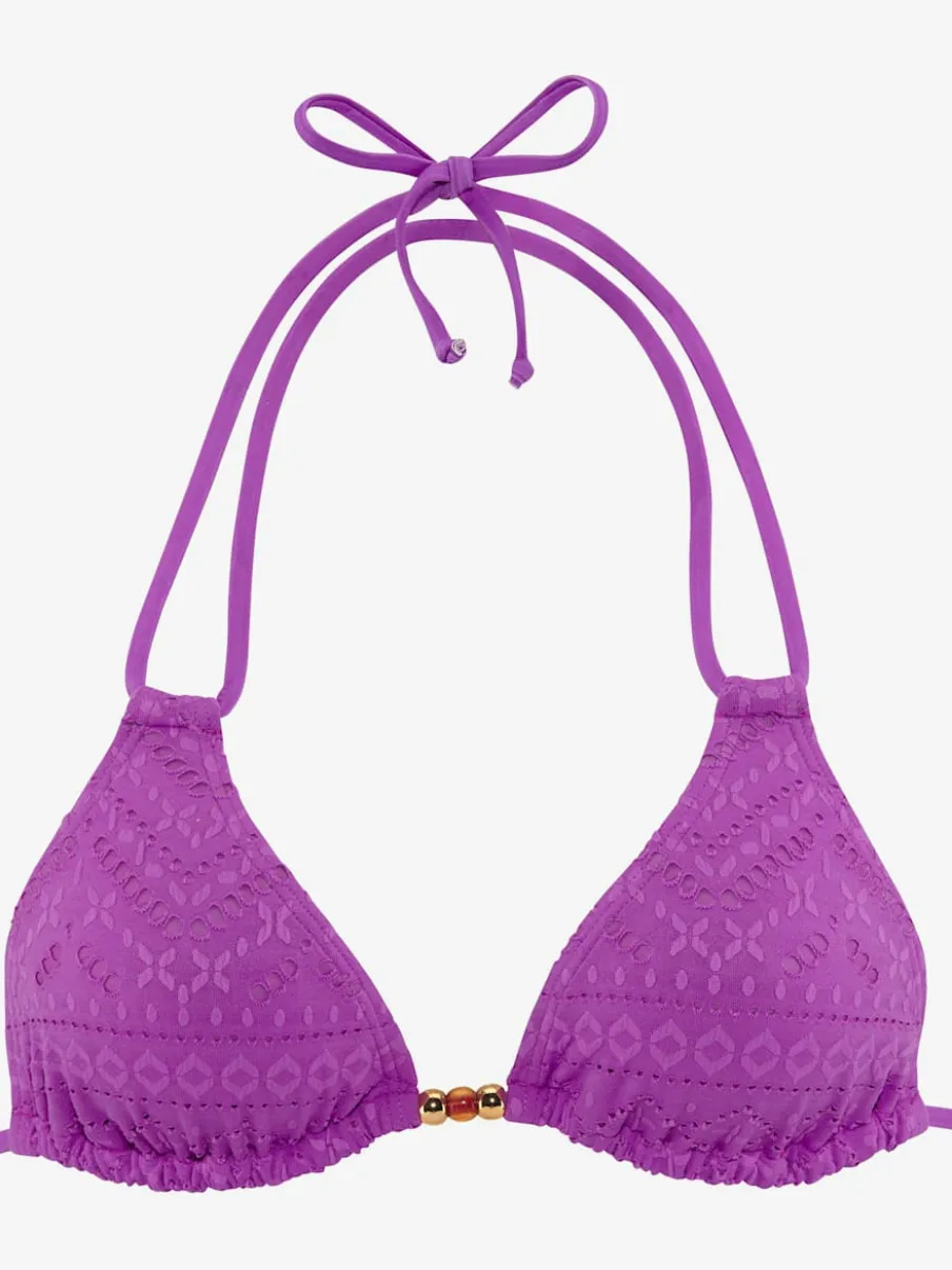 Haut de bikini triangle en matière structurée avec perles décoratives