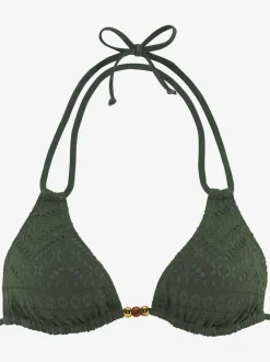 Haut de bikini triangle en matière structurée avec perles décoratives