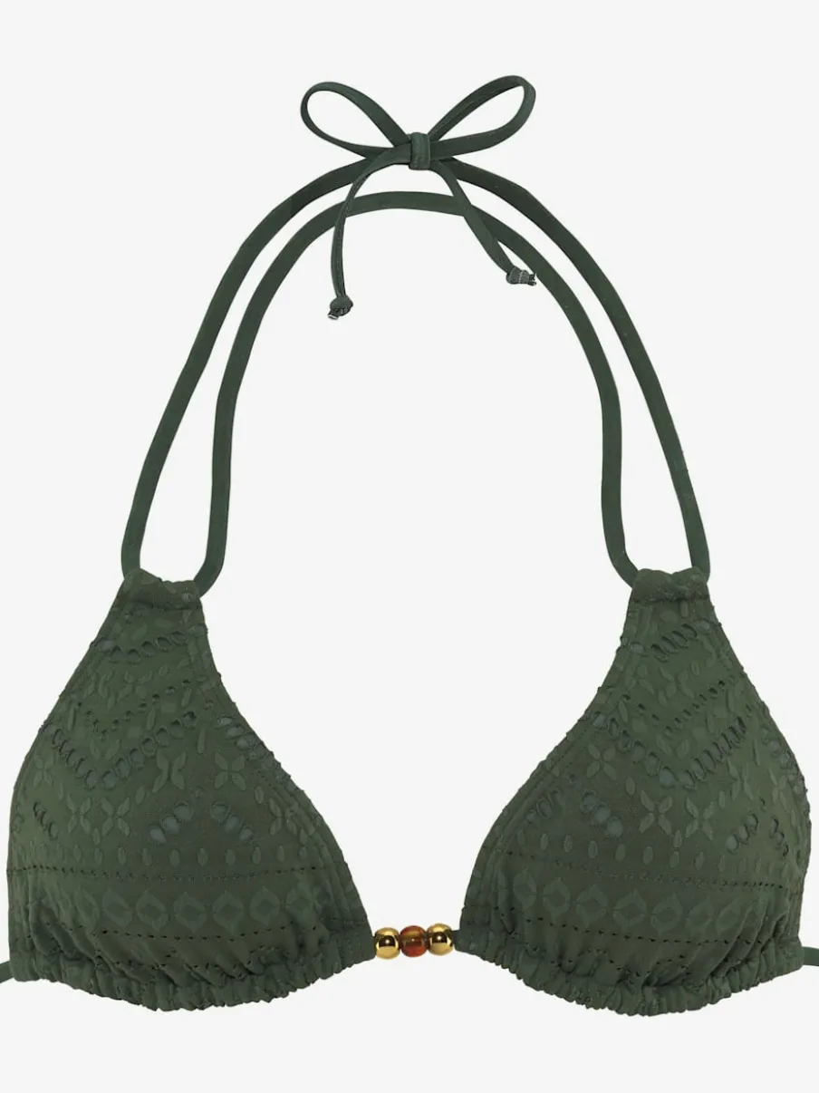 Haut de bikini triangle en matière structurée avec perles décoratives