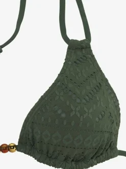 Haut de bikini triangle en matière structurée avec perles décoratives