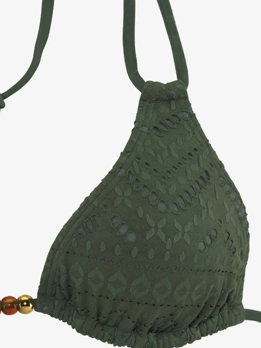 Haut de bikini triangle en matière structurée avec perles décoratives